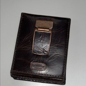 Fossil Dark Brown Leather Money Clip / Wallet